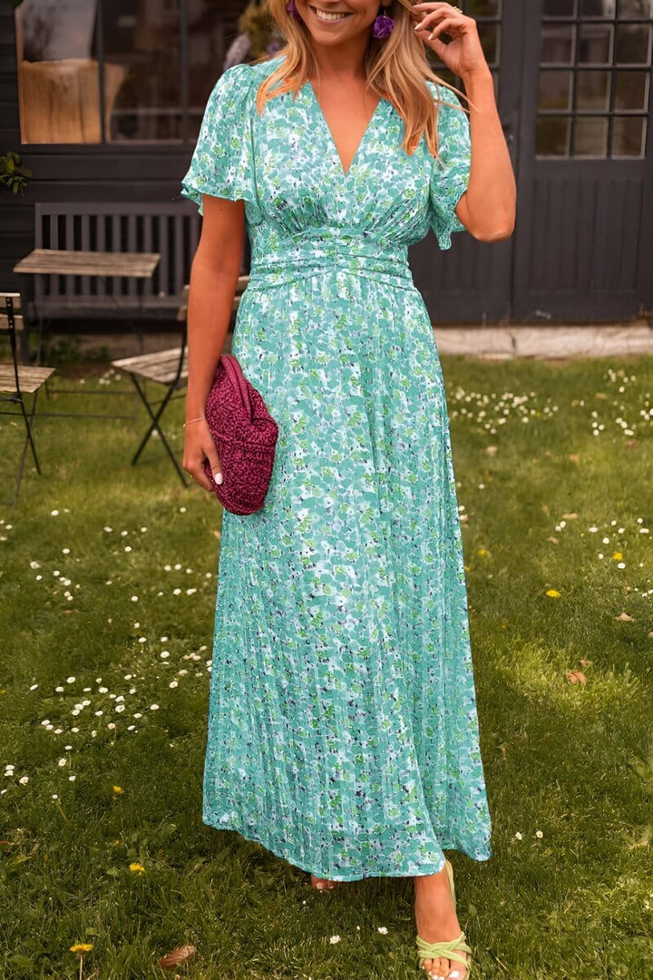 Dames Gebloemde V-hals Maxi Zomerjurk - Groen