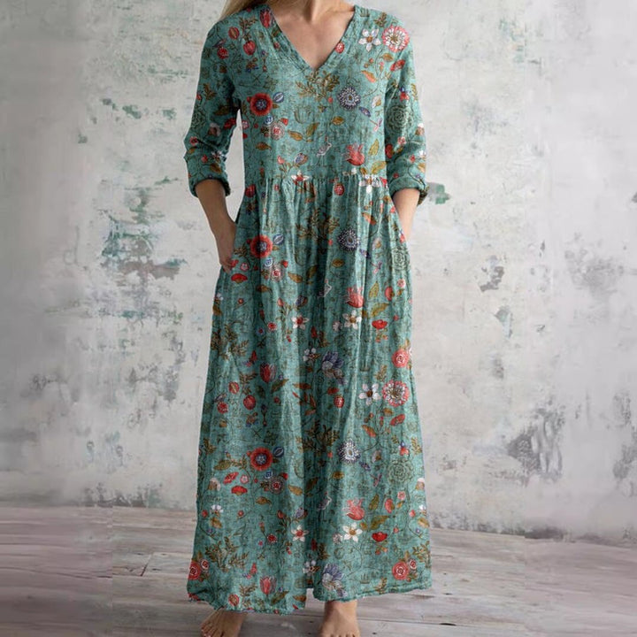 Dames Gebloemde V-hals Maxi Zomerjurk - Groen
