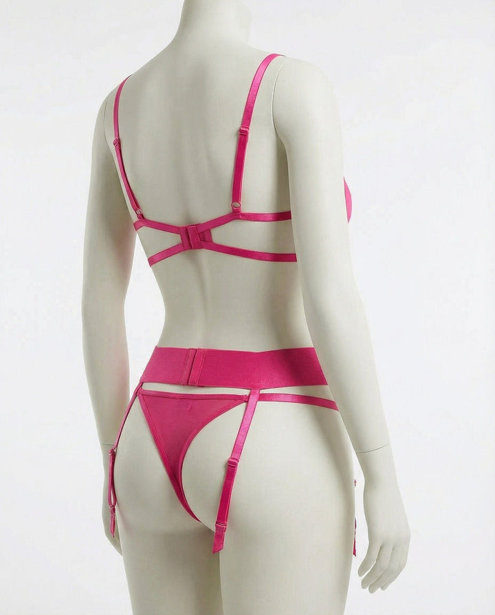 Dames Geborduurd Mesh Lingerie Set Jarretelgordel