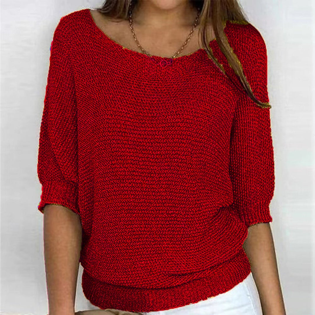 Dames Gebreide Relaxed-Fit Ronde Hals Pullover Trui - Rood