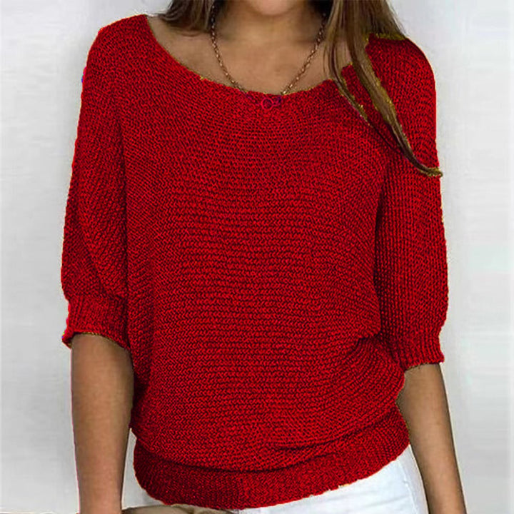 Dames Gebreide Relaxed-Fit Ronde Hals Pullover Trui - Rood