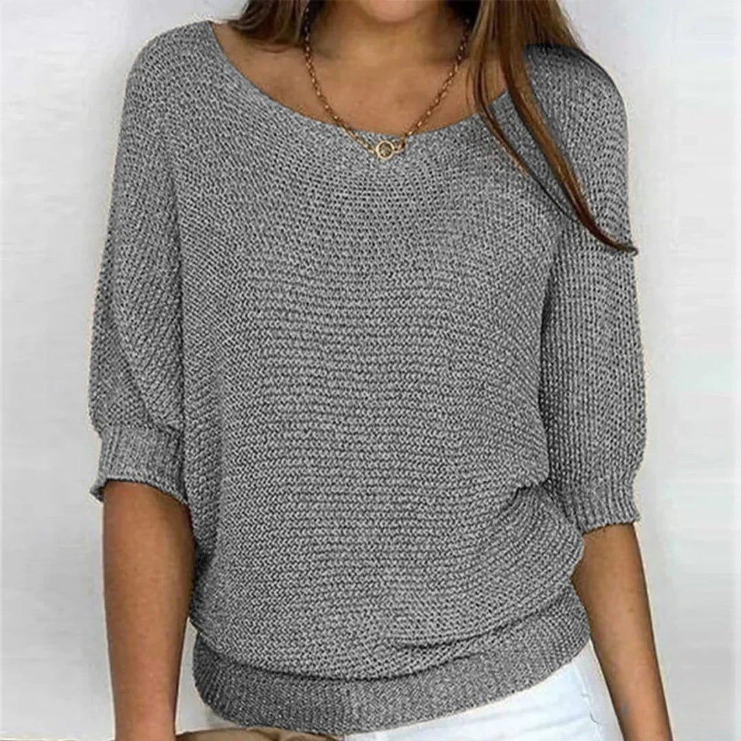 Dames Gebreide Relaxed-Fit Ronde Hals Pullover Trui - Grijs