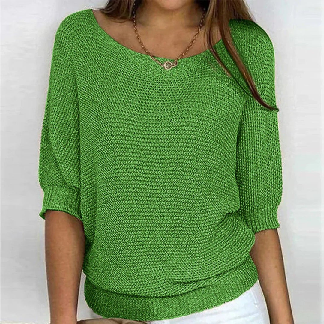 Dames Gebreide Relaxed-Fit Ronde Hals Pullover Trui - Groen