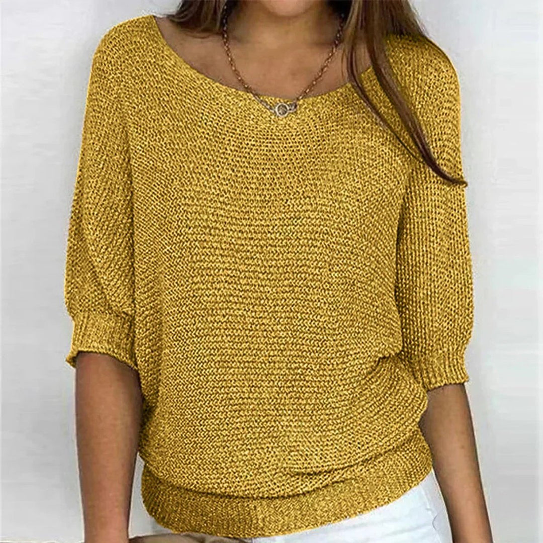 Dames Gebreide Relaxed-Fit Ronde Hals Pullover Trui - Geel