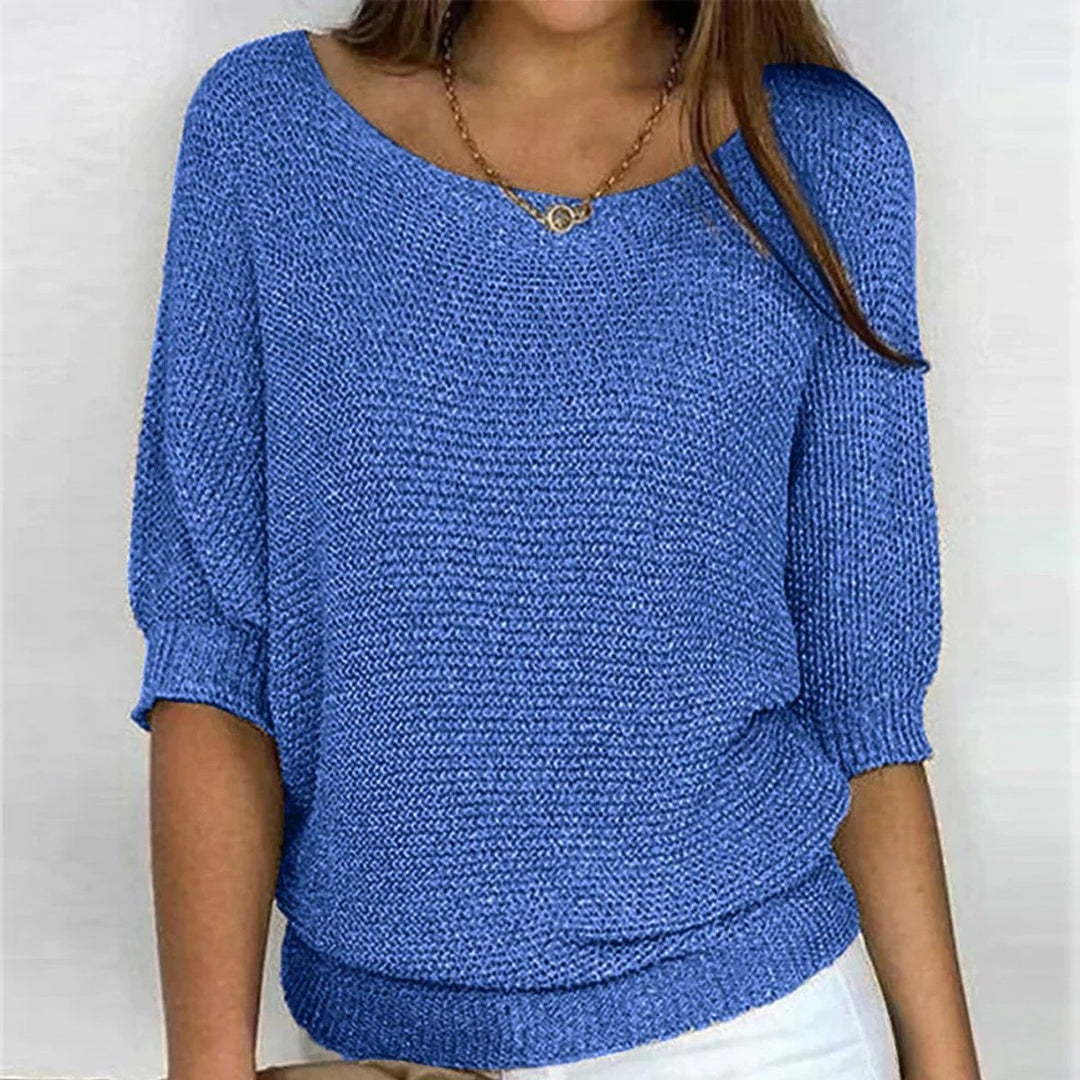 Dames Gebreide Relaxed-Fit Ronde Hals Pullover Trui - Blauw