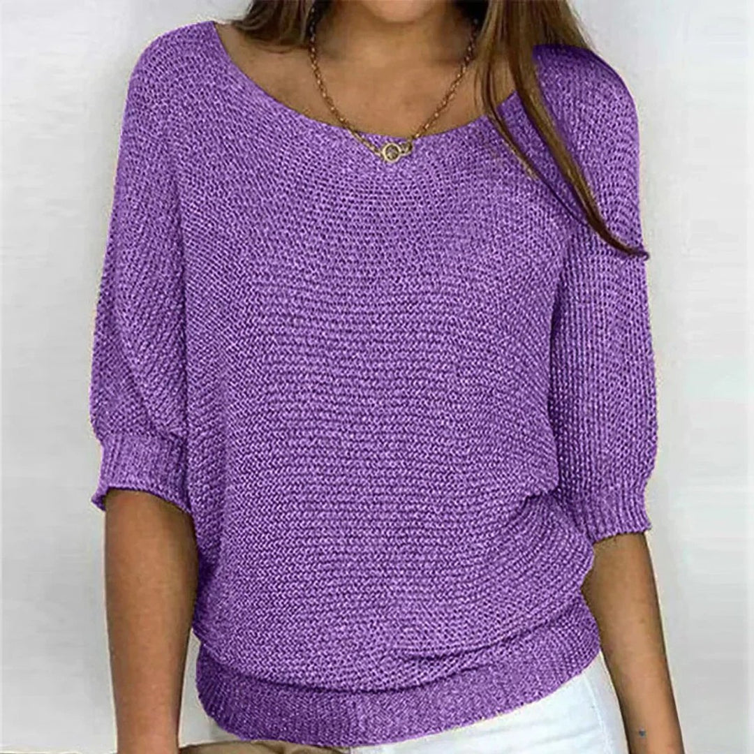 Dames Gebreide Relaxed-Fit Ronde Hals Pullover Trui - Paars