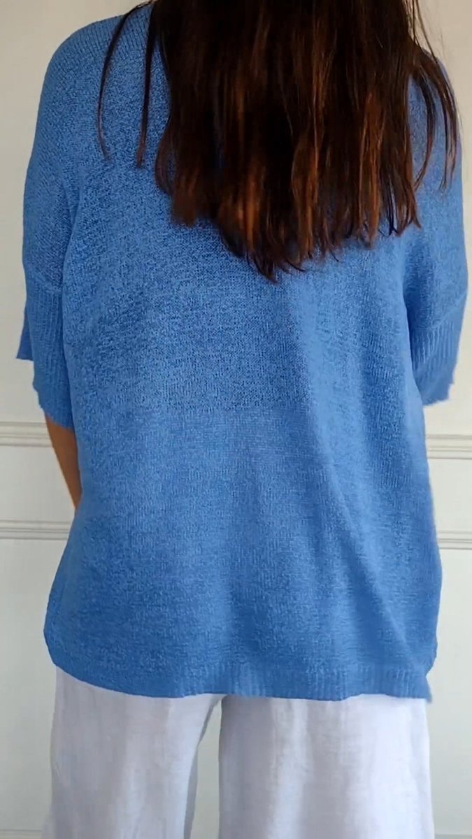 Dames Gebreide V-hals Top Halflange Mouw Relaxed Fit