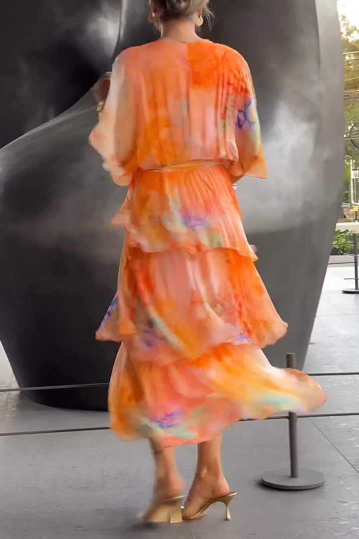 Dames Gelaagde Chiffon Bloemenprint Maxi Jurk