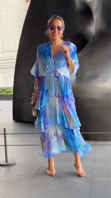 Dames Gelaagde Chiffon Bloemenprint Maxi Jurk