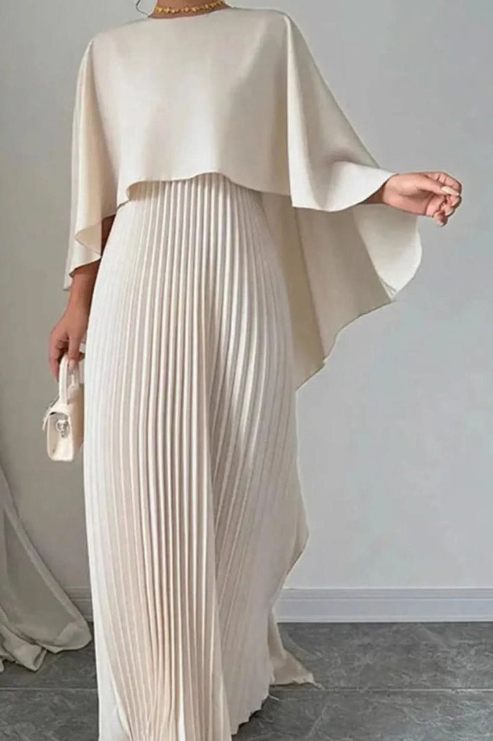 Dames Geplooide Cape Maxi Avondjurk Formele Gelegenheid - Beige