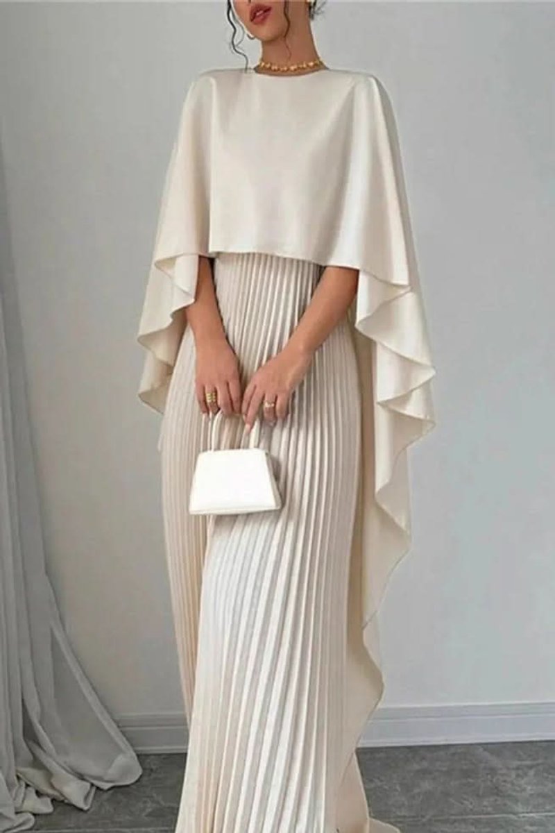 Dames Geplooide Cape Maxi Avondjurk Formele Gelegenheid
