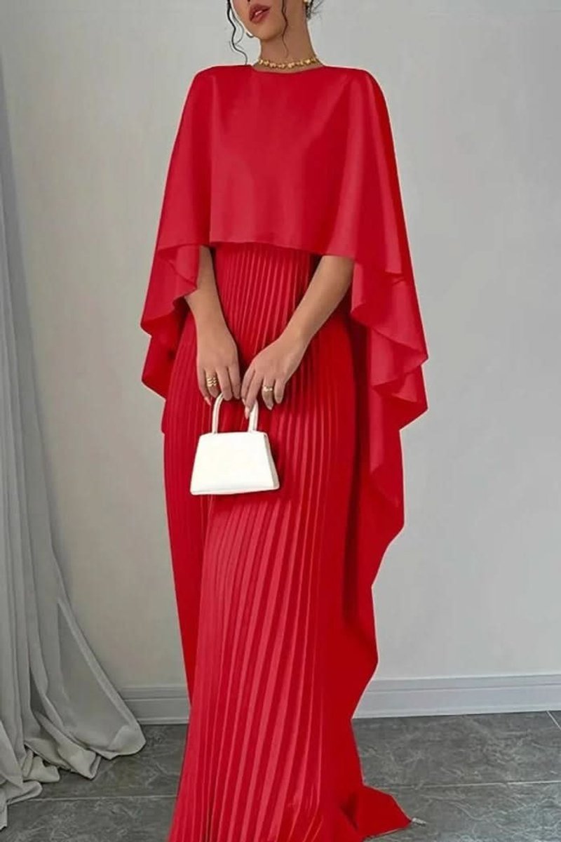 Dames Geplooide Cape Maxi Avondjurk Formele Gelegenheid - Rood