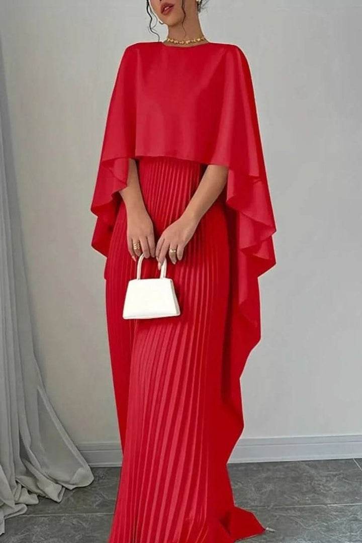 Dames Geplooide Cape Maxi Avondjurk Formele Gelegenheid - Rood
