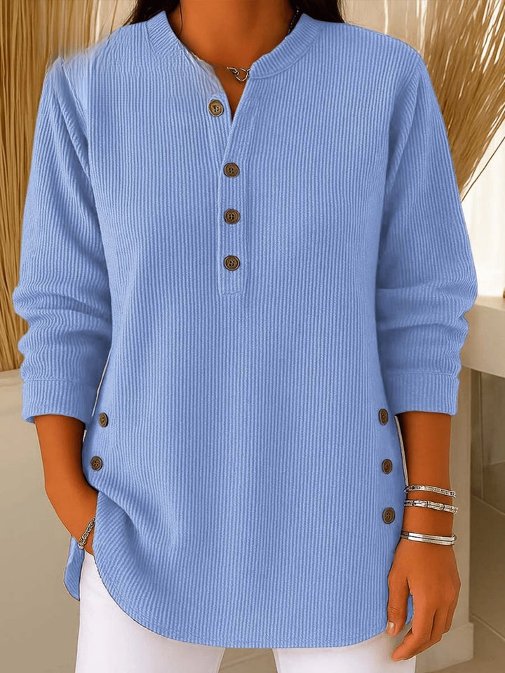 Dames Geribbelde Longline Tunic Henley Knoop Detail - Blauw
