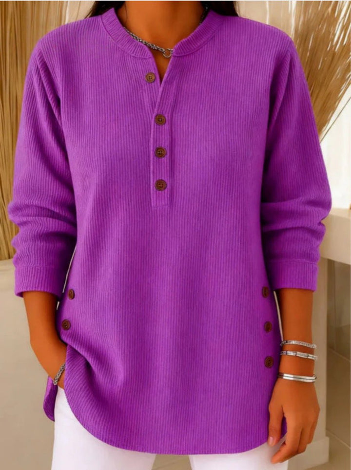 Dames Geribbelde Longline Tunic Henley Knoop Detail - Paars