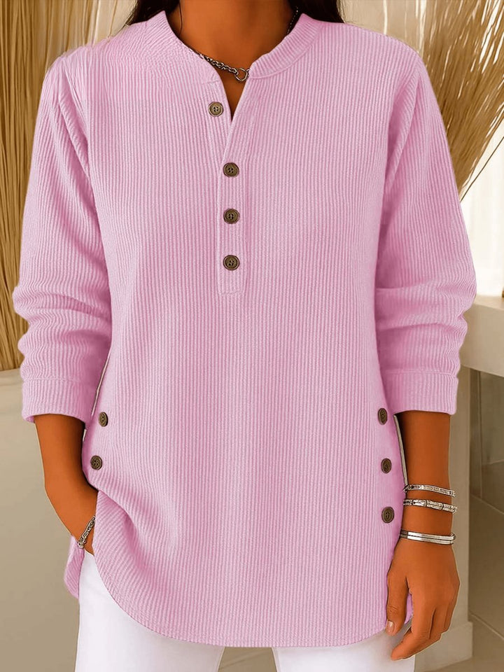 Dames Geribbelde Longline Tunic Henley Knoop Detail - Roze