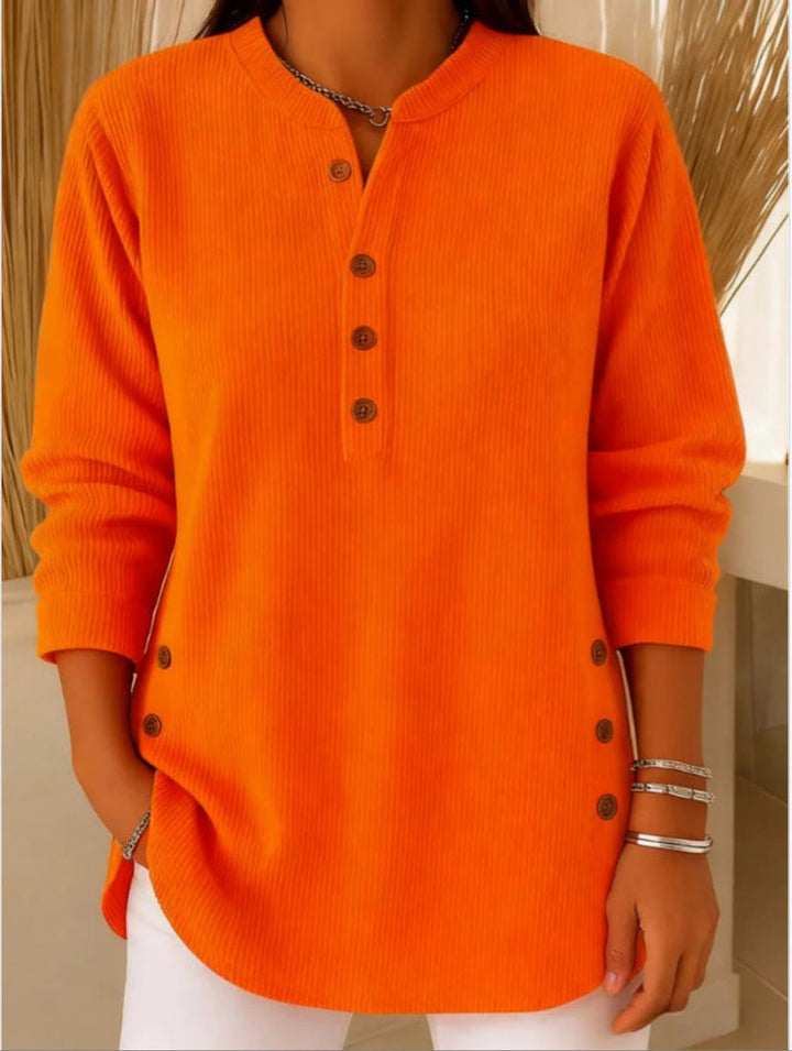 Dames Geribbelde Longline Tunic Henley Knoop Detail - Oranje