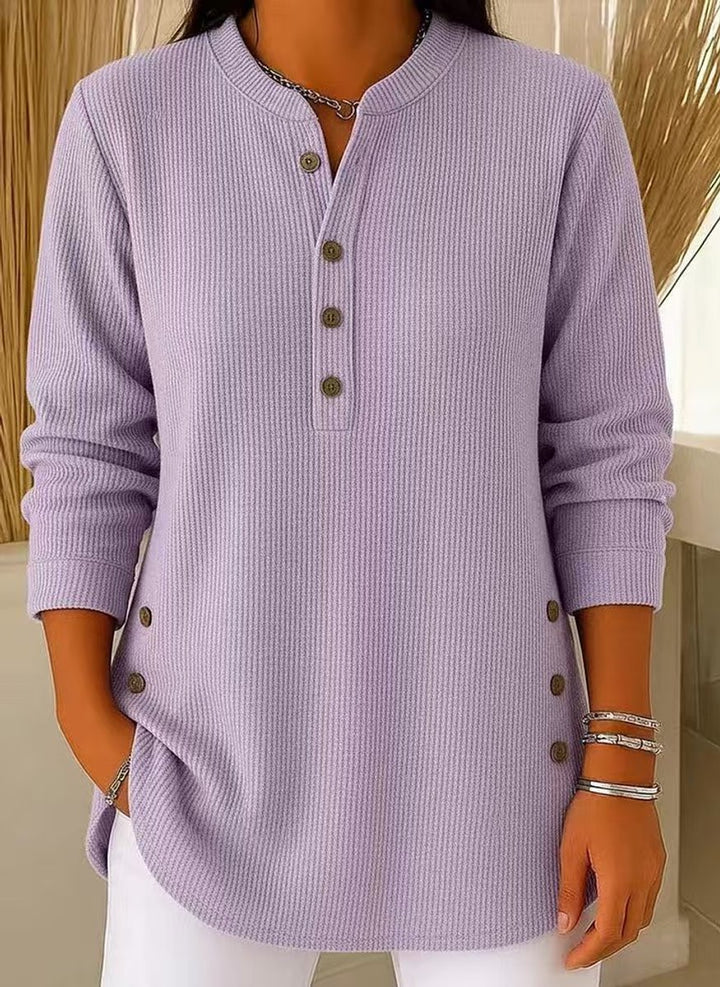 Dames Geribbelde Longline Tunic Henley Knoop Detail - Lavendel