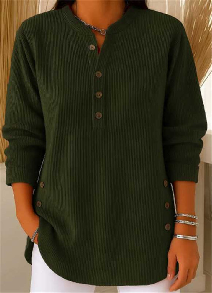 Dames Geribbelde Longline Tunic Henley Knoop Detail - Donkergroen