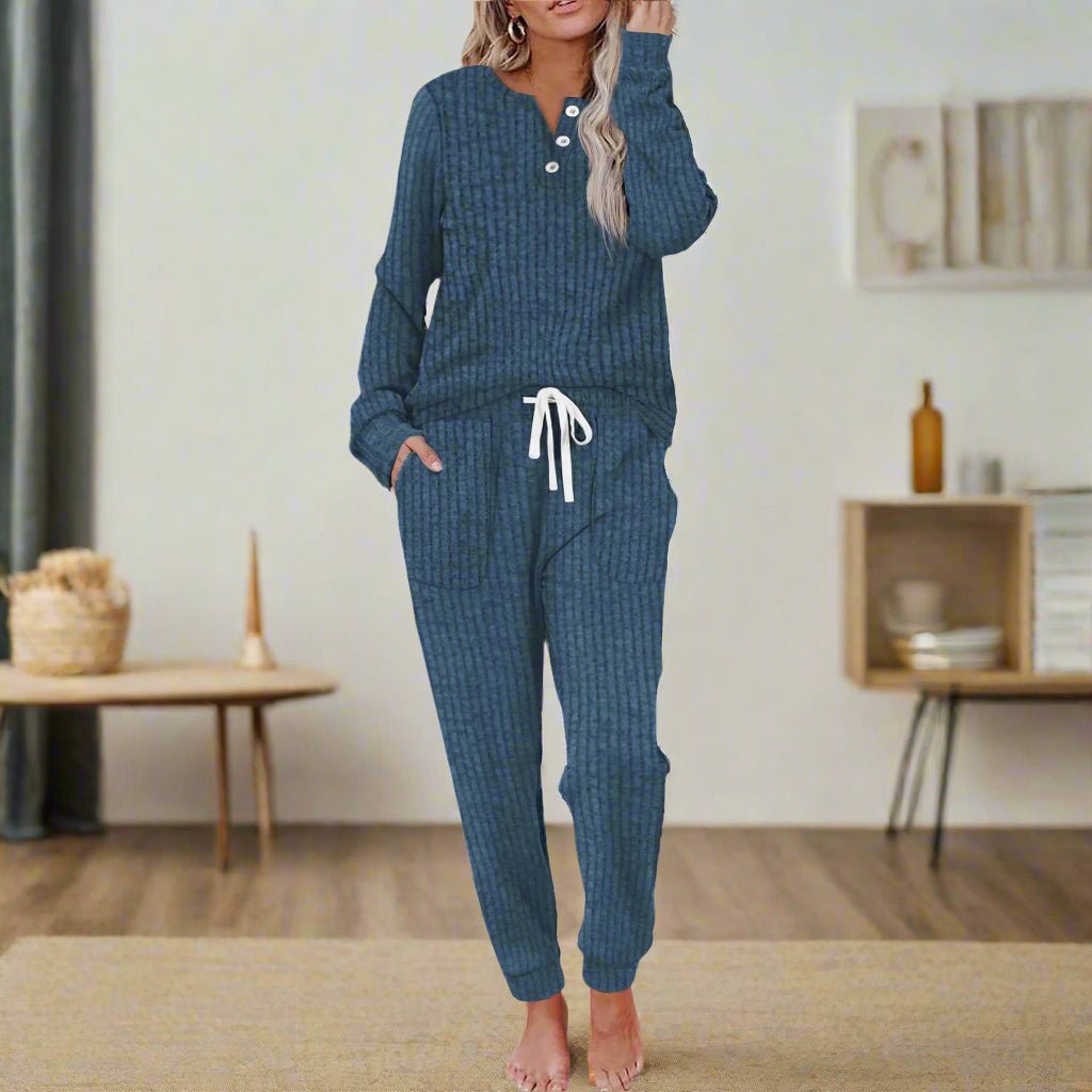 Dames Geribde Relaxed-Fit Loungewear Tweedelige Set Trekkoord