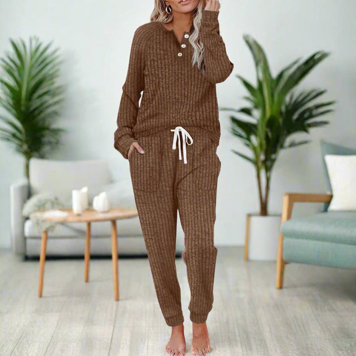 Dames Geribde Relaxed-Fit Loungewear Tweedelige Set Trekkoord