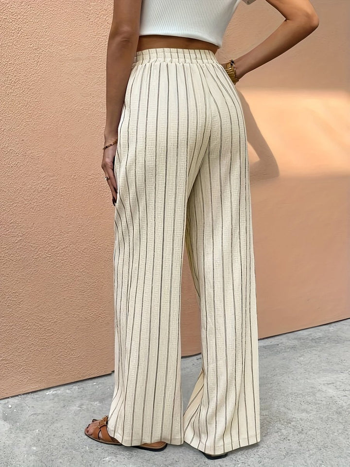 Dames Gestreepte High-Waist Wide Leg Pants Linnen Broek