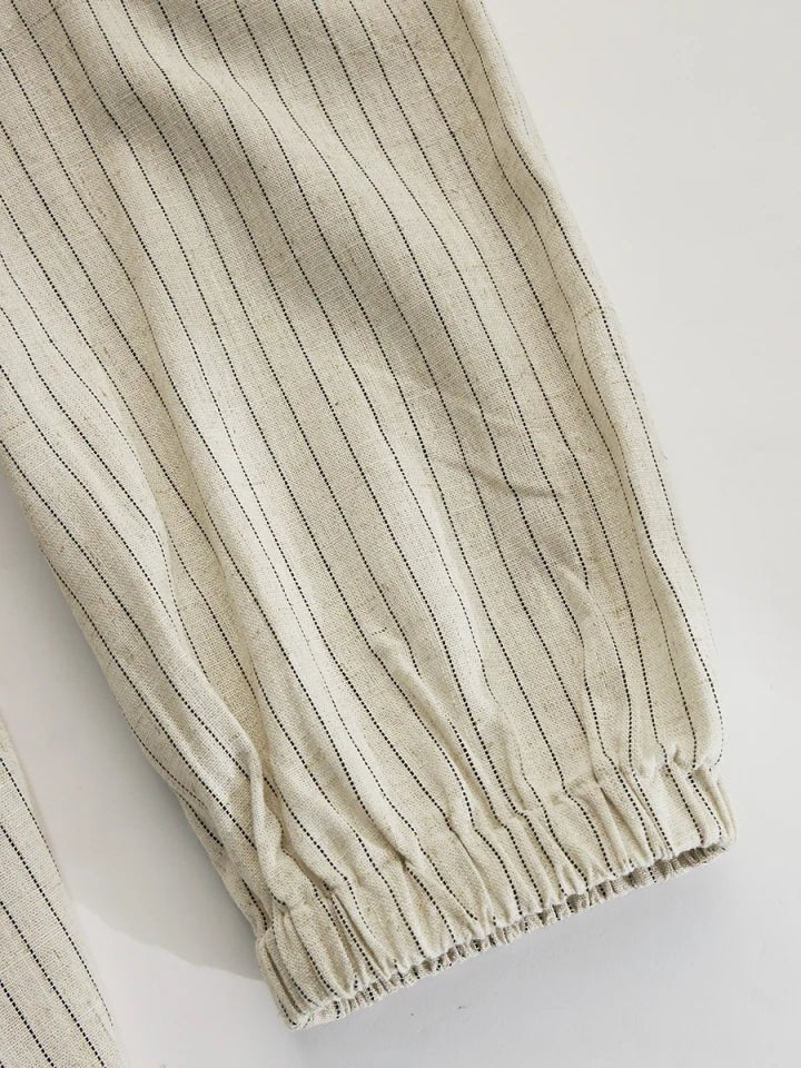Dames Gestreepte Knoopsluiting Midi Jurk