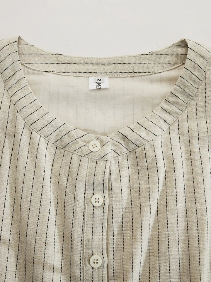 Dames Gestreepte Knoopsluiting Midi Jurk