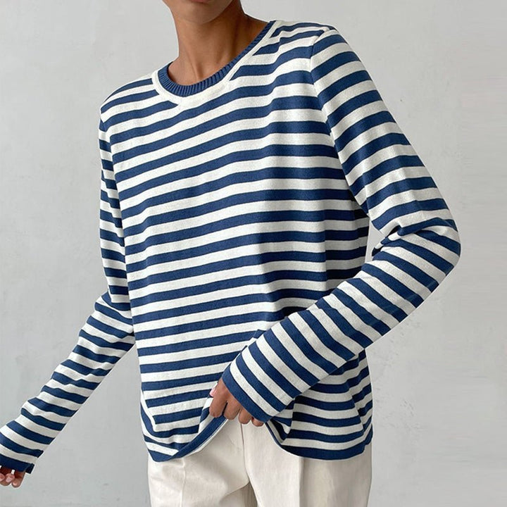 Dames Gestreepte Lange Mouwen T-Shirt - Blue