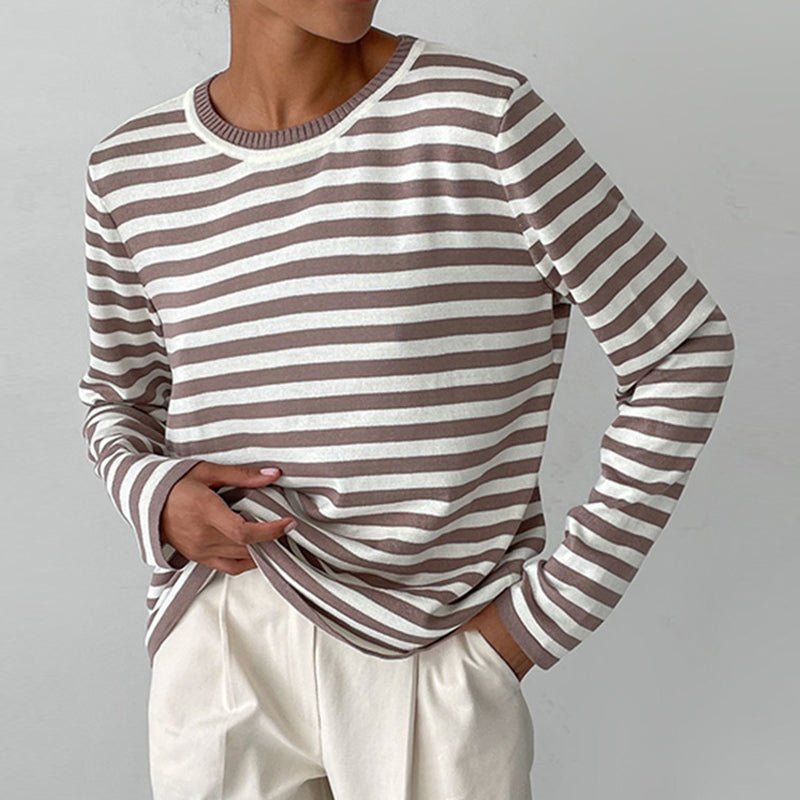 Dames Gestreepte Lange Mouwen T-Shirt - Brown