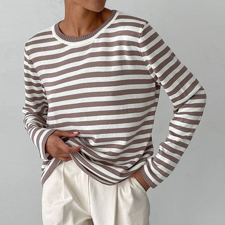 Dames Gestreepte Lange Mouwen T-Shirt - Brown