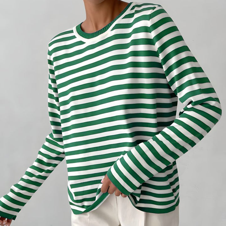 Dames Gestreepte Lange Mouwen T-Shirt - Green