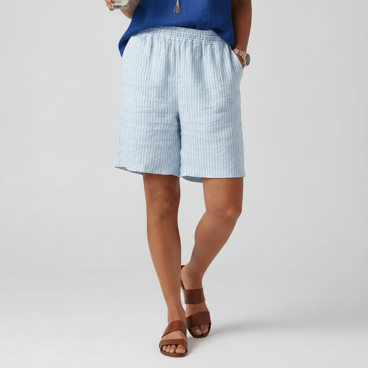 Dames Gestreepte Relaxed-Fit Casual Shorts Elastische Taille - Sky Blue