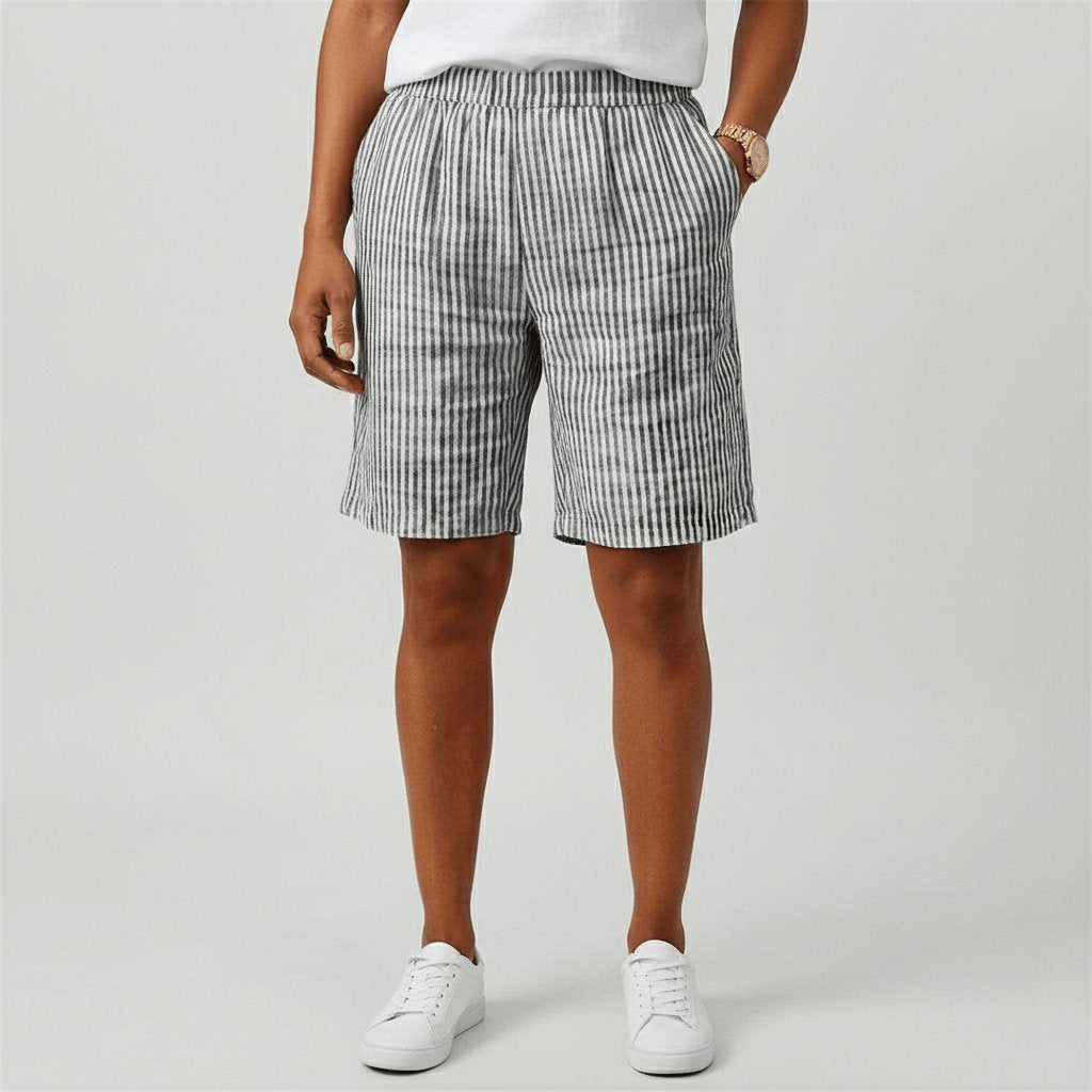 Dames Gestreepte Relaxed-Fit Casual Shorts Elastische Taille - Monochrome Grey