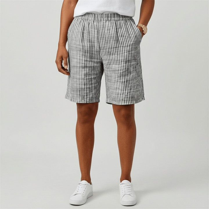 Dames Gestreepte Relaxed-Fit Casual Shorts Elastische Taille - Monochrome Grey