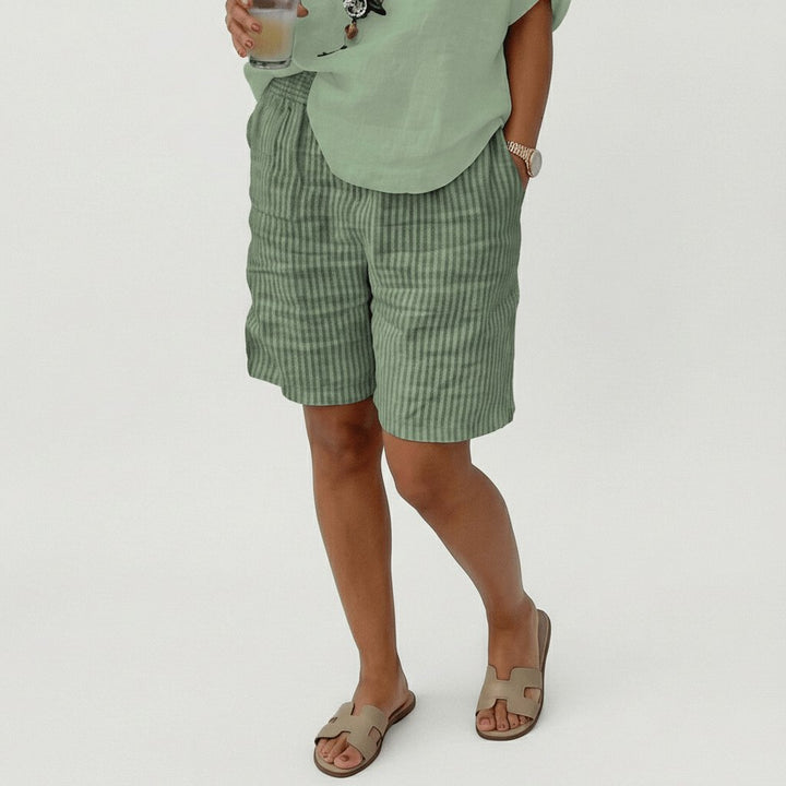 Dames Gestreepte Relaxed-Fit Casual Shorts Elastische Taille - Mint Green