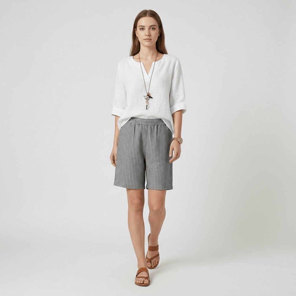 Dames Gestreepte Relaxed-Fit Casual Shorts Elastische Taille