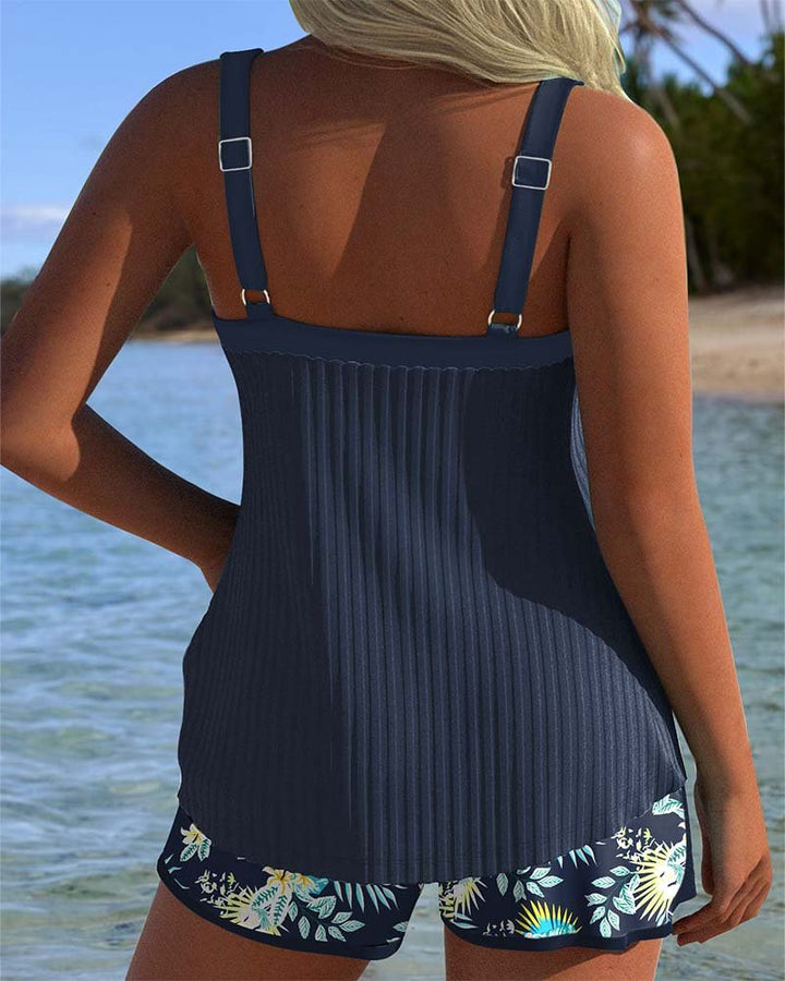 Dames Gestreepte Two-Piece Set Tankini Badpak Met Shorts