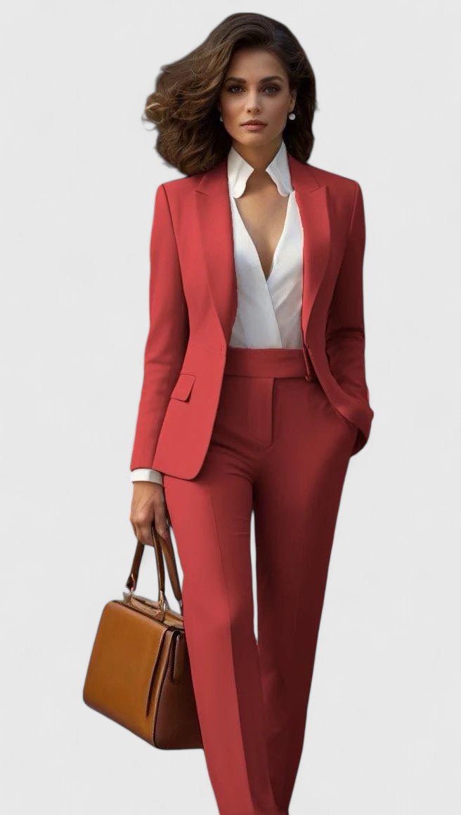 Dames Getailleerd Business Pak Set Blazer Pantalon - Coral