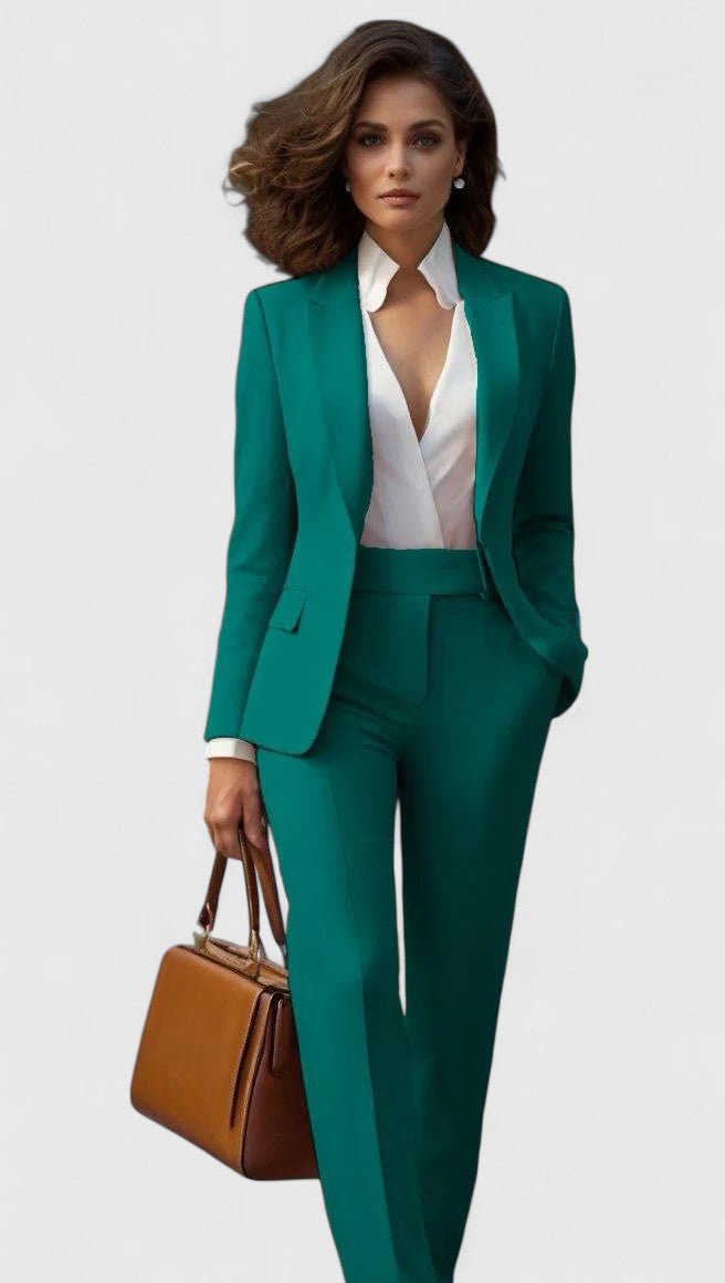 Dames Getailleerd Business Pak Set Blazer Pantalon - Green