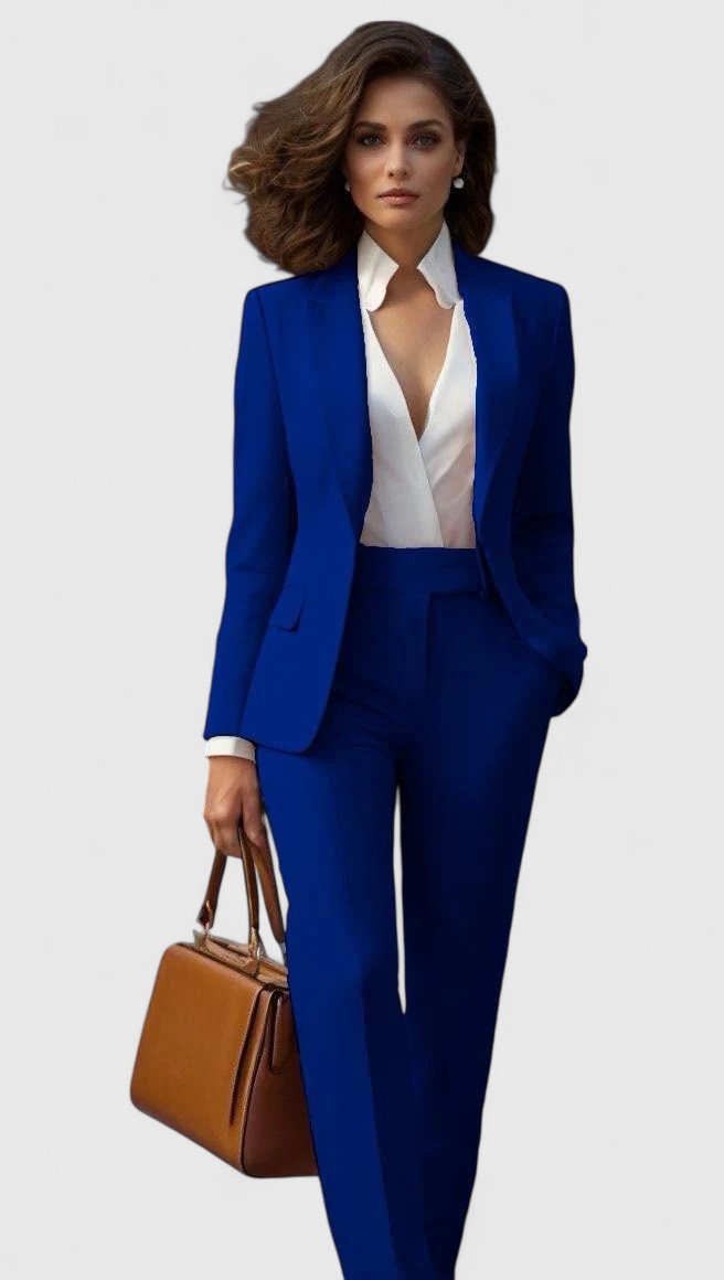 Dames Getailleerd Business Pak Set Blazer Pantalon - Blue