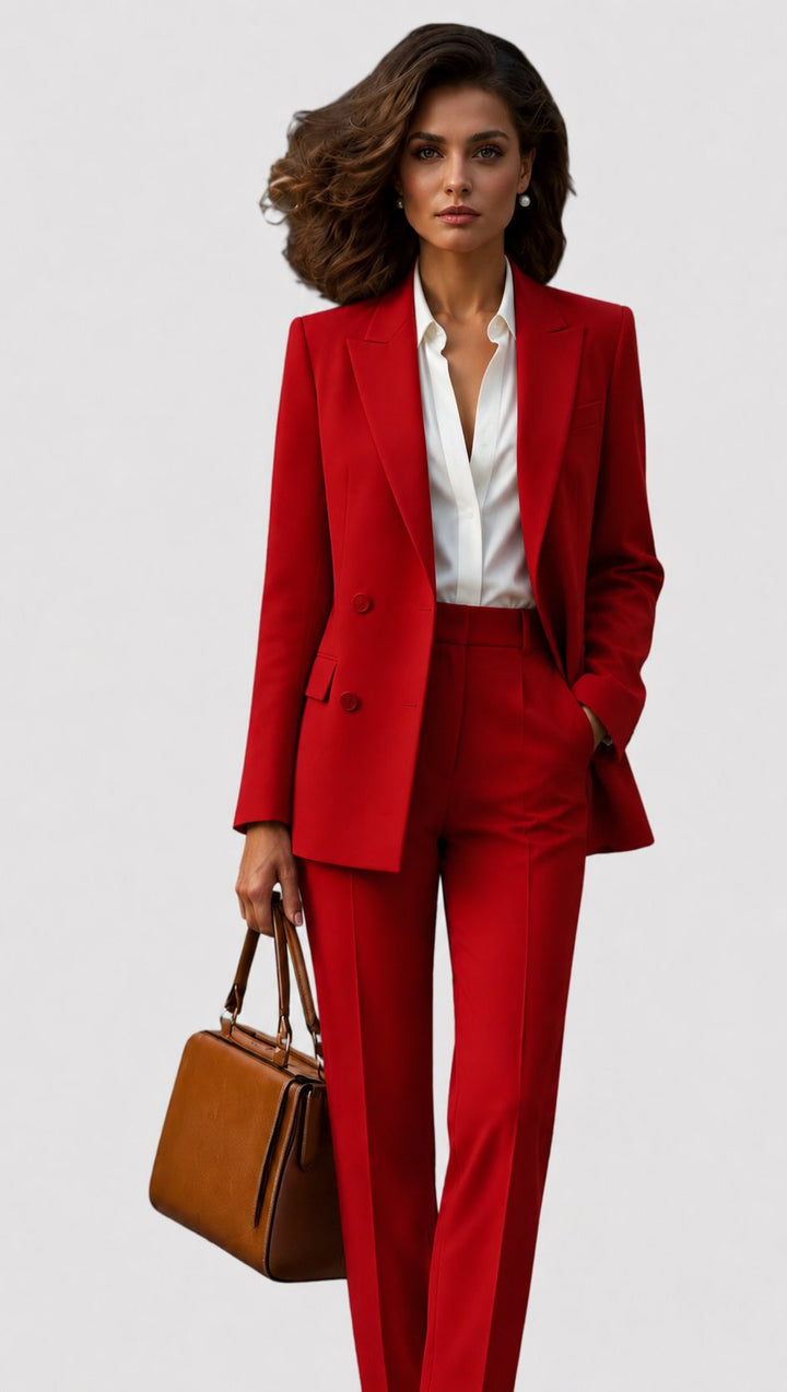 Dames Getailleerd Business Pak Set Blazer Pantalon - Red