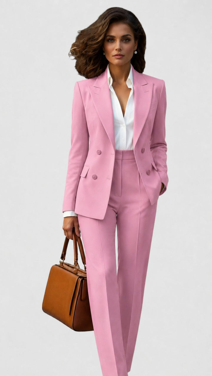 Dames Getailleerd Business Pak Set Blazer Pantalon - Pink