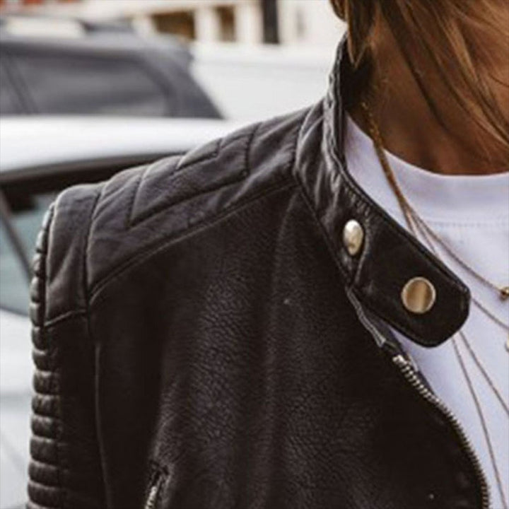 Dames Getailleerde Leren Biker Jas met Ritssluiting