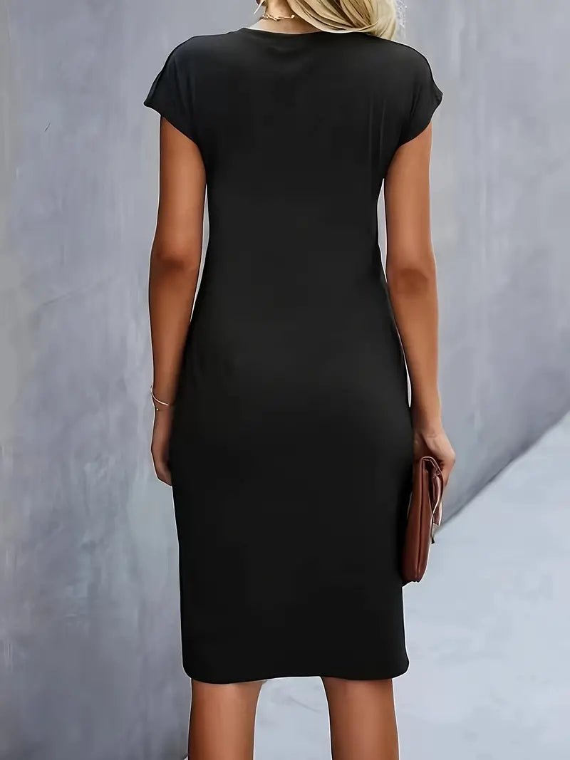 Dames Getailleerde Ruched Midi Jurk Korte Mouw Bodycon