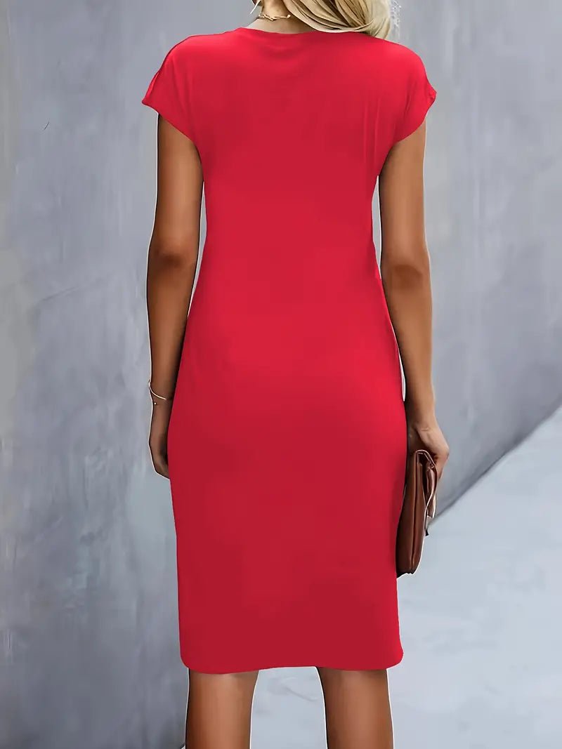 Dames Getailleerde Ruched Midi Jurk Korte Mouw Bodycon
