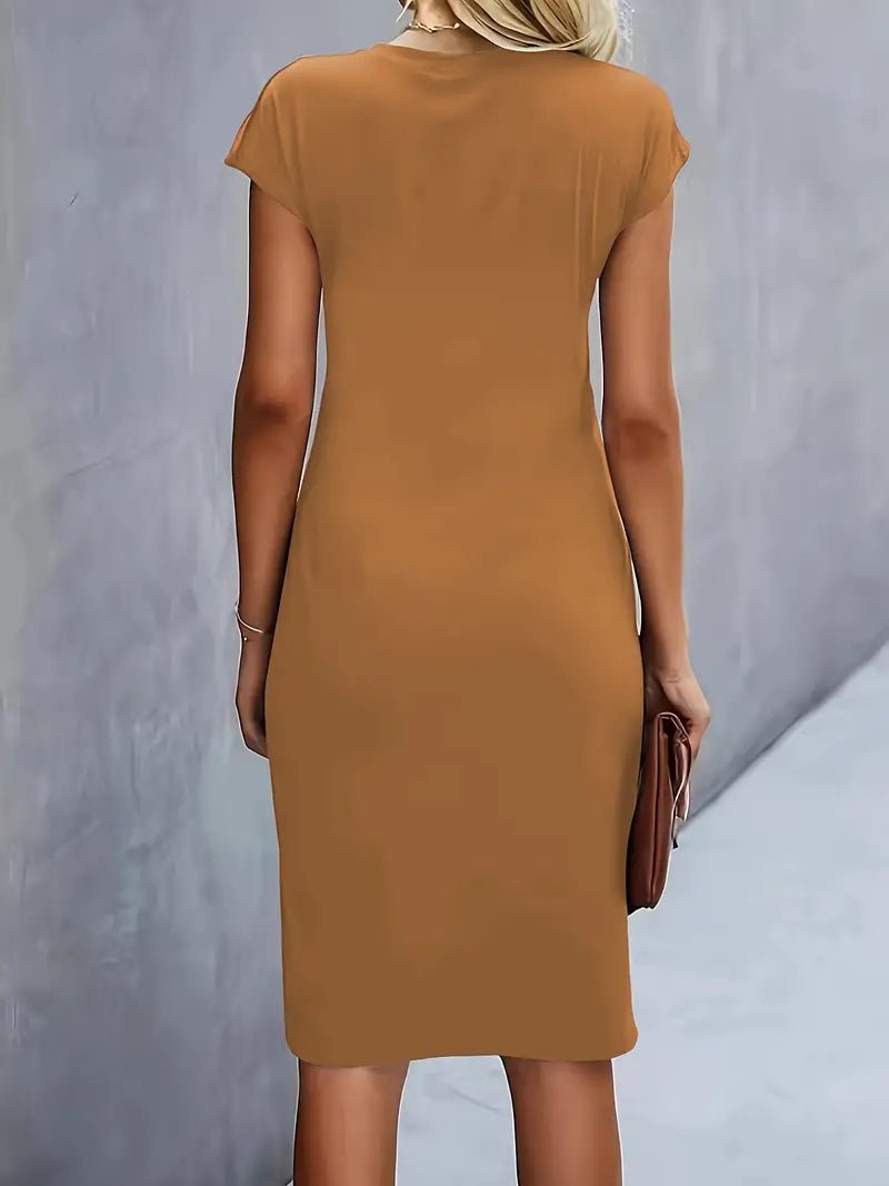 Dames Getailleerde Ruched Midi Jurk Korte Mouw Bodycon
