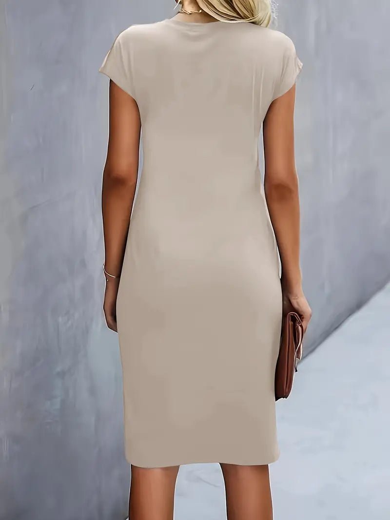 Dames Getailleerde Ruched Midi Jurk Korte Mouw Bodycon