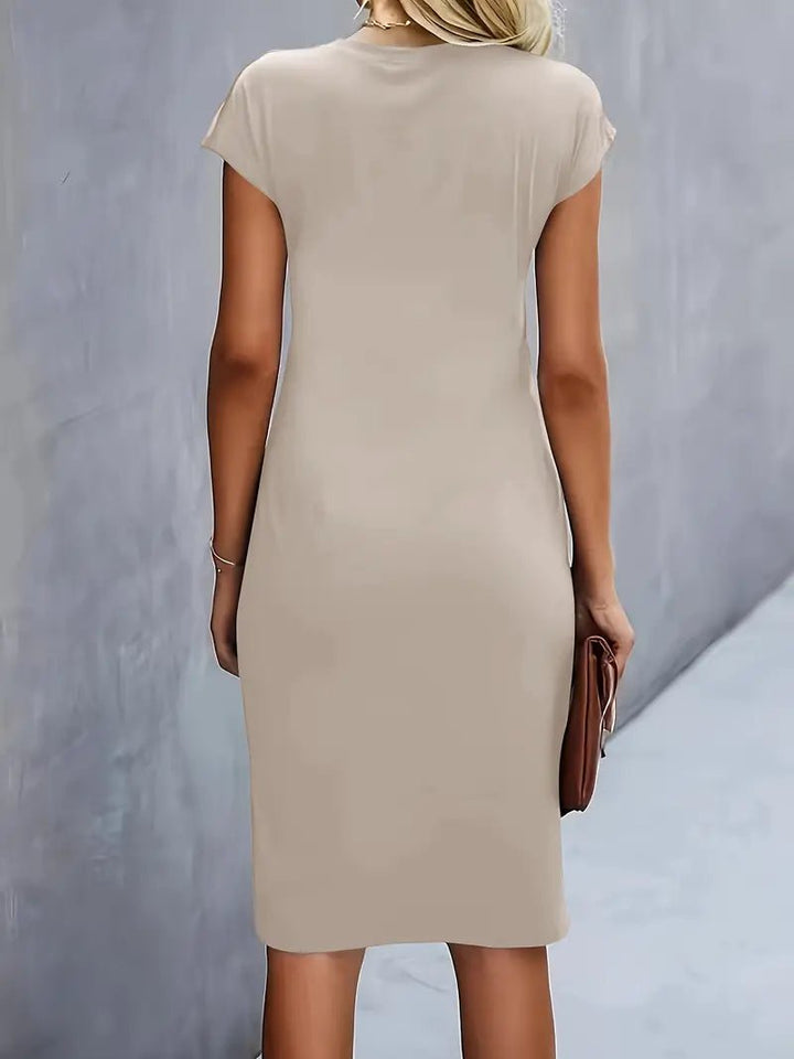 Dames Getailleerde Ruched Midi Jurk Korte Mouw Bodycon