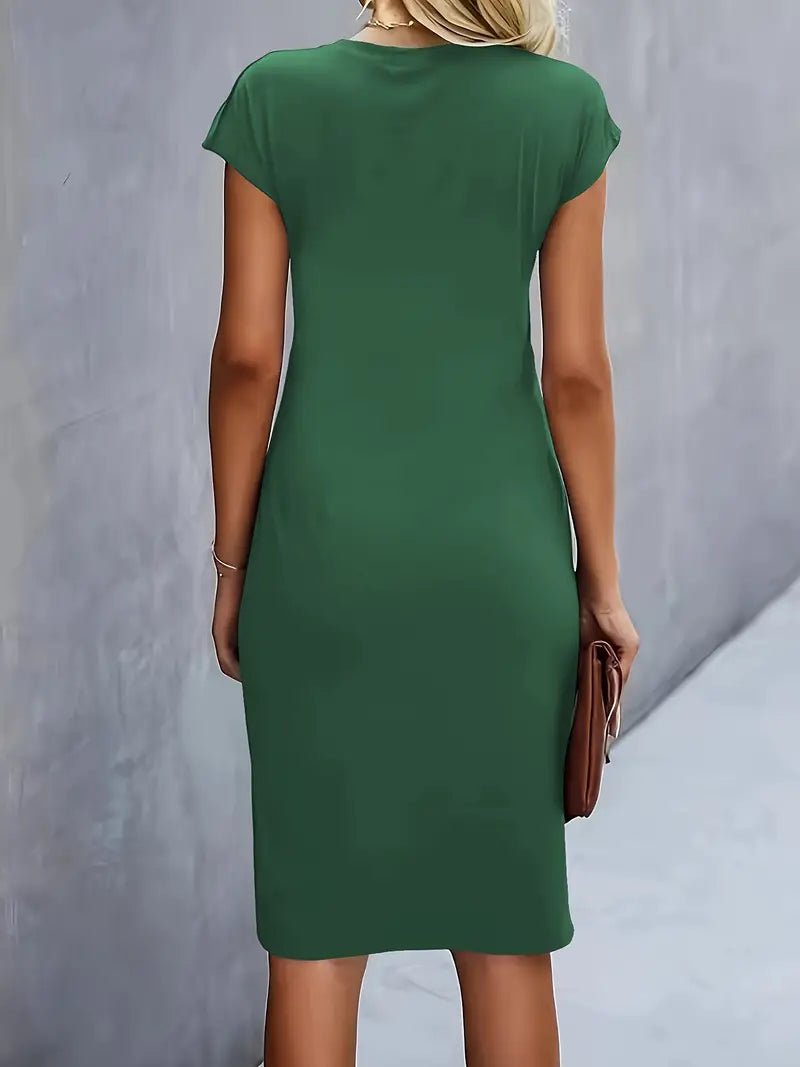Dames Getailleerde Ruched Midi Jurk Korte Mouw Bodycon